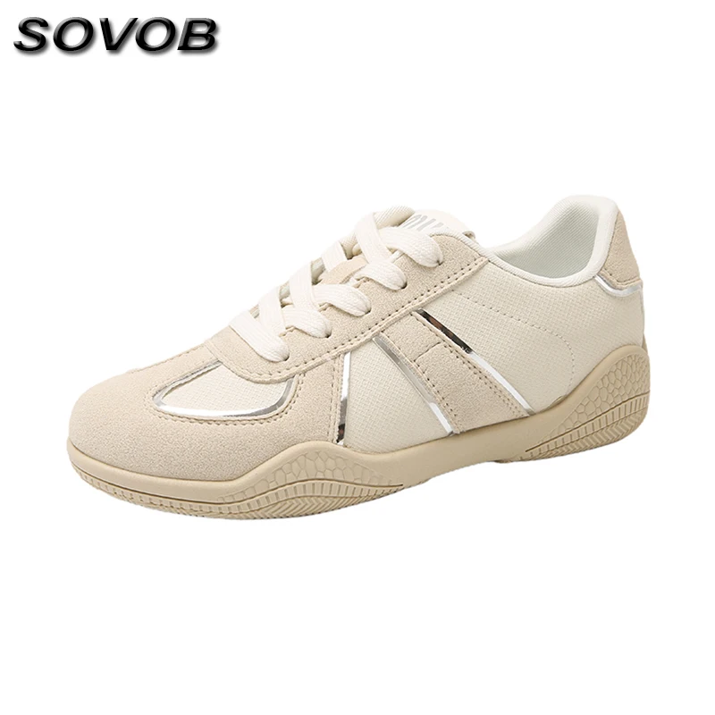 

Spring New Beige Women's Casual Sneakers Fashion Urban Sports Shoes For Women Comfy Lace-Up Trend Shoes Women Flat Casual Shoes