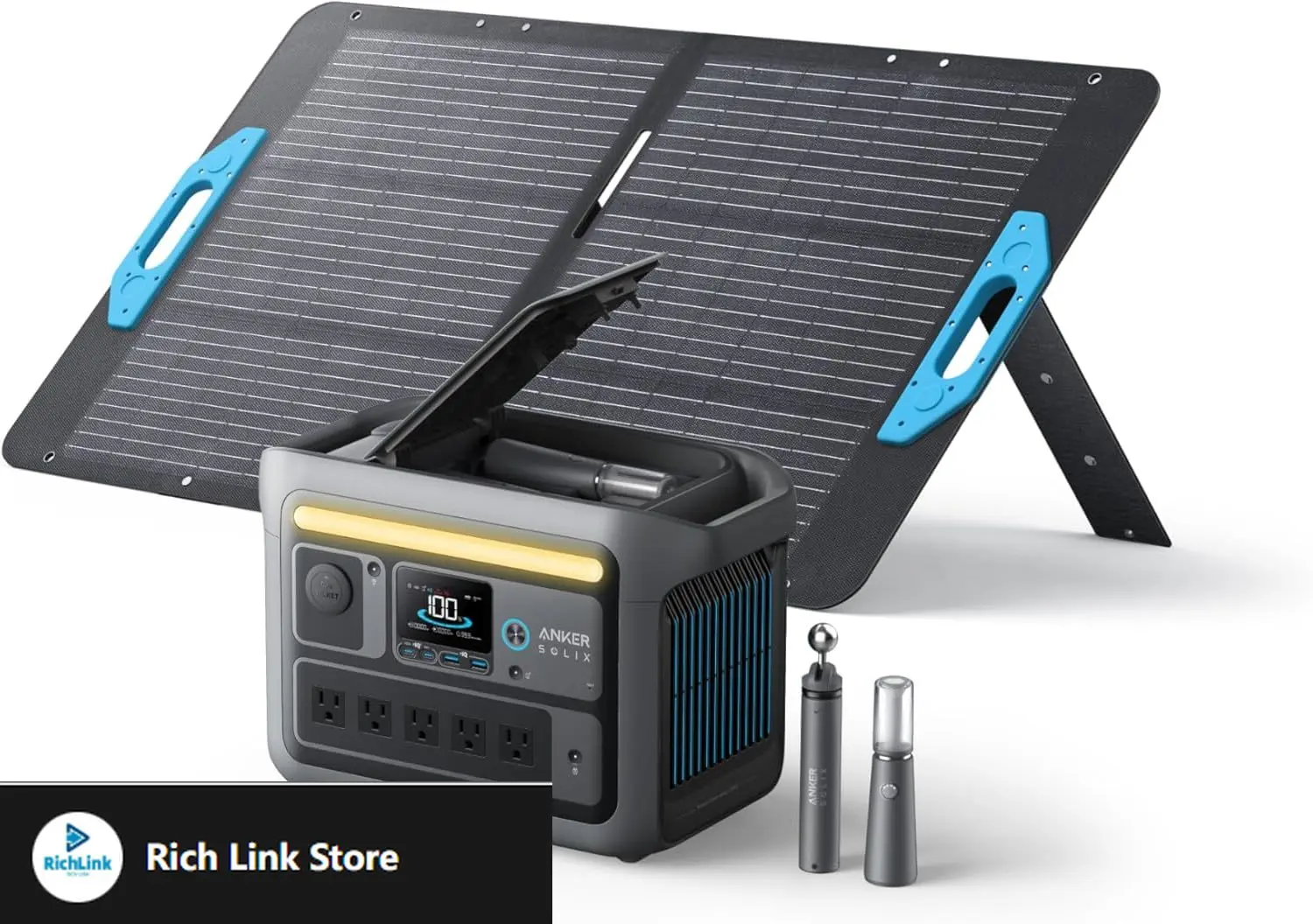 

C800 Plus Portable Power Station with 100W Solar Panel, 1200W (Peak 1600W) Solar Generator with Camping Lights