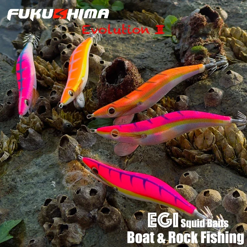 FUKUSHIMA 3.5 EGI JIGS Lure Laser Long Cast Luminous Sound Bead Wood Shrimp Squid Hook Bait Shore Boat Fishing