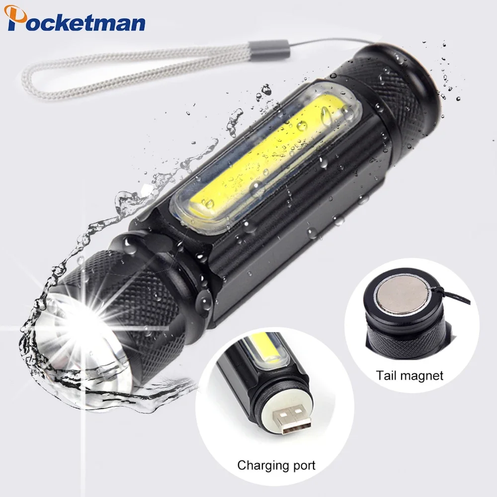 USB Rechargeable Flashlight High Lumen Flashlights with COB Side Light Work Light Super Bright Torch Waterproof for Outdoor