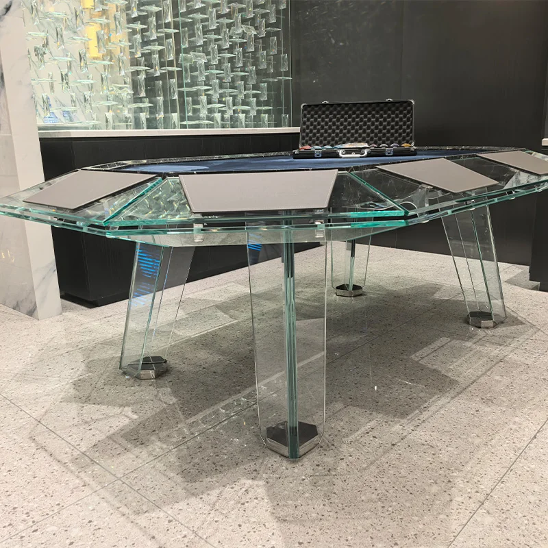 High-end Custom Tempered Crystal Glass Texas Hold'em Poker Table Modern Style for Luxury Villa Private Lounge Entertainment 8