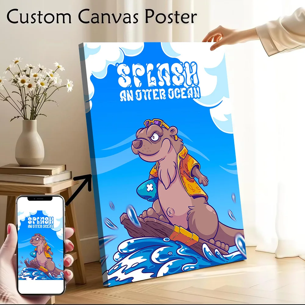 Otter Surfing - Splash an Otter Ocean Canvas Print Perfect Gift for Fans Lovers Personalized Wall Art Poster for Decor Luxury