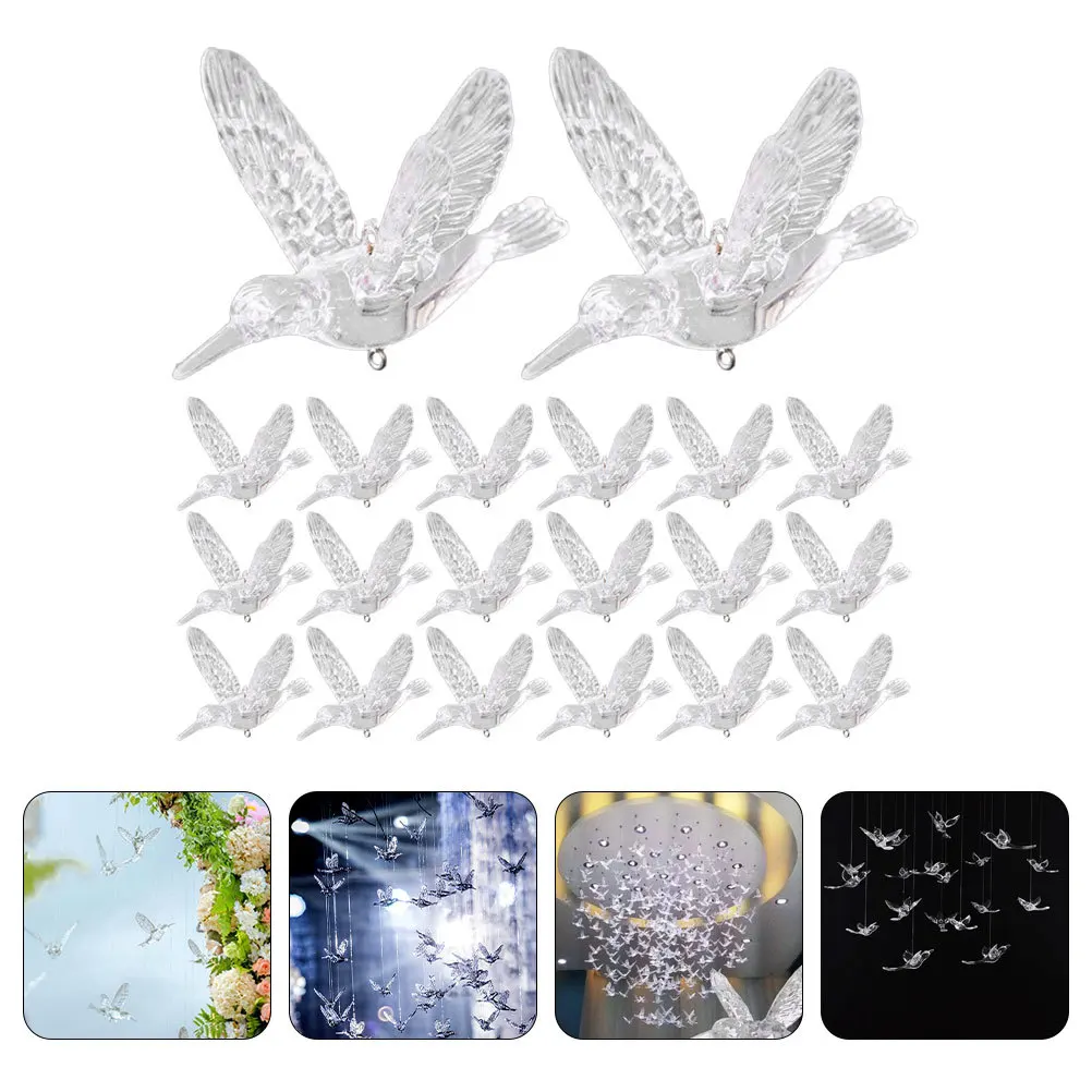 

20pcs Hanging Hummingbirds Ornament Transparent Acrylic Bird Pendant For Wedding Party Ceiling Decor Home Flying Birds Garden