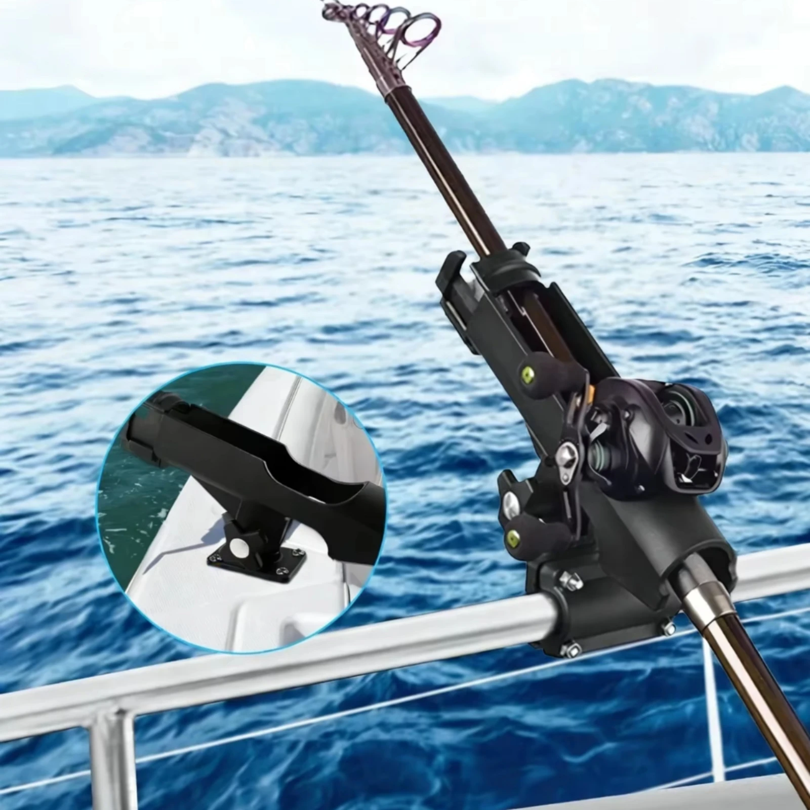 Fishing Kayak Rod Holder - カヤック用ロッドホルダー。取り付けブラケット付き。耐腐食性、回転式、クランプ式で固定可能。頑丈な構造。
