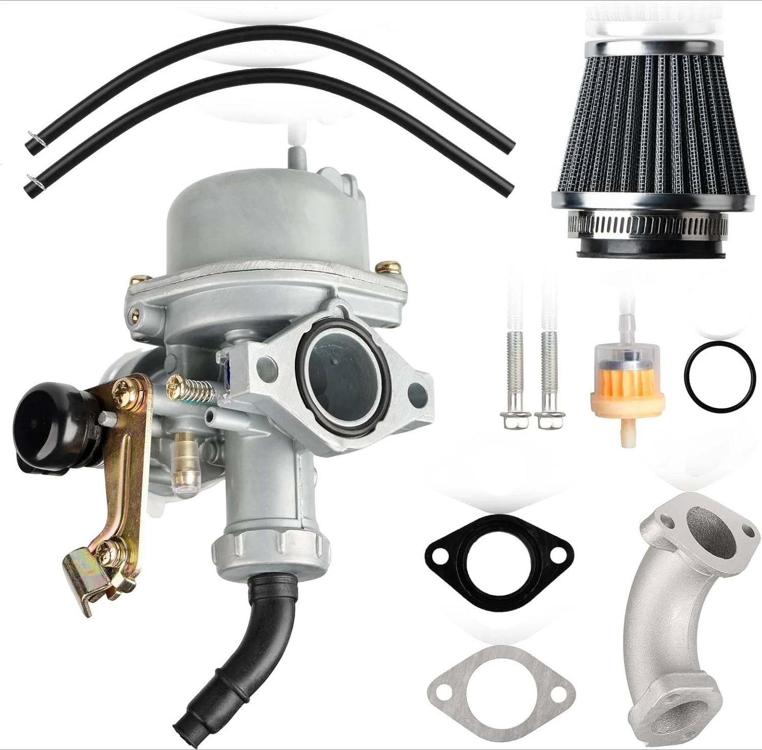 PZ22 Carburetor Kit 22mm with Cable Choke, 38mm Air Filter & Intake Pipe Gasket for 110cc 125cc Pit Bike ATV Quad
