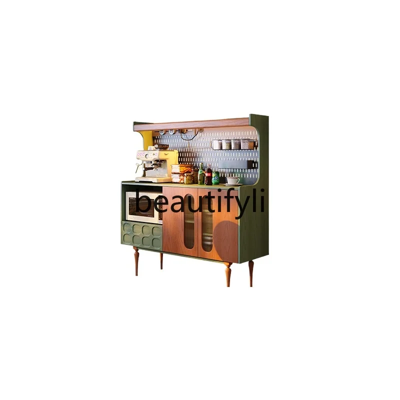 

Solid wood dining side cabinet, antique style, integrated storage cabinet French retro living room, hole board side cabinet