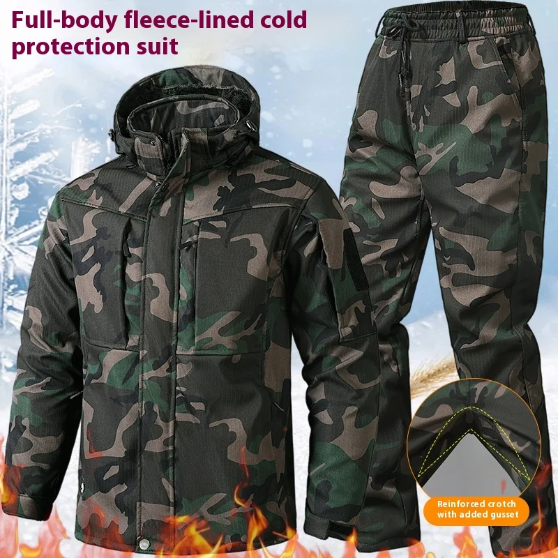 

Mens Winter Thermal Fleece Jacket Pants Set Waterproof Warm Workwear Outdoor Hunting Clothing Hiking Fishing Cold Weather Gear