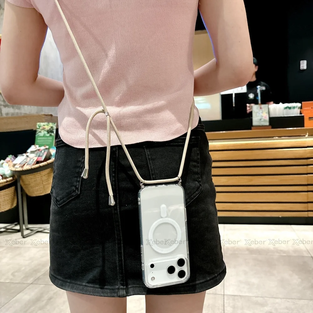 Umhängeband-Halskette mit durchsichtiger Hülle für iPhone 18 13 14 Plus 15 16 17 Pro Max, kompatibel mit Magsafe magnetischer kabelloser Ladehülle – Detail 5