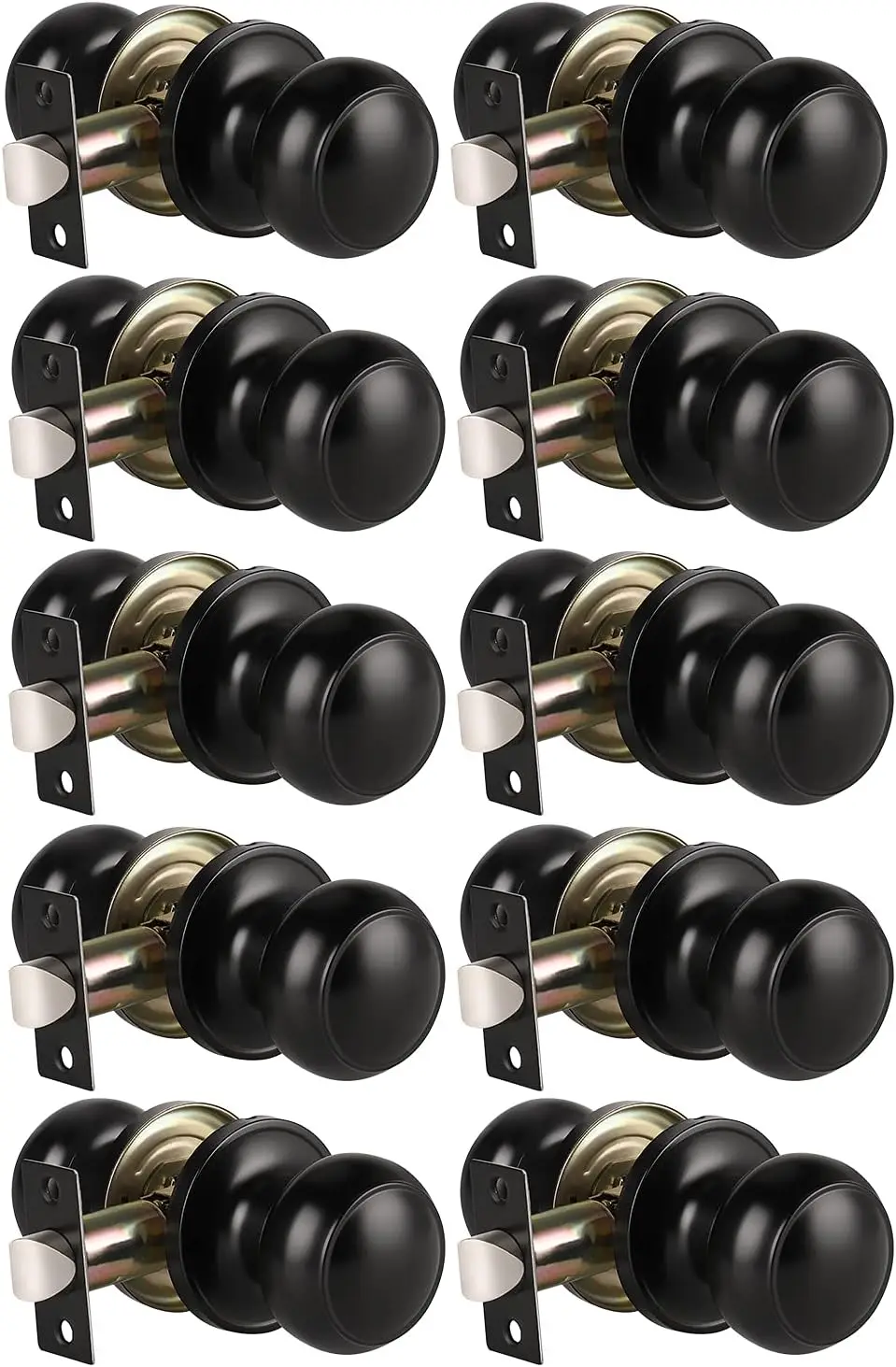 

10 Pack Modern Door Knob Passage Knob, Black Closet , Non Locking Interior Door Round Ball Ha