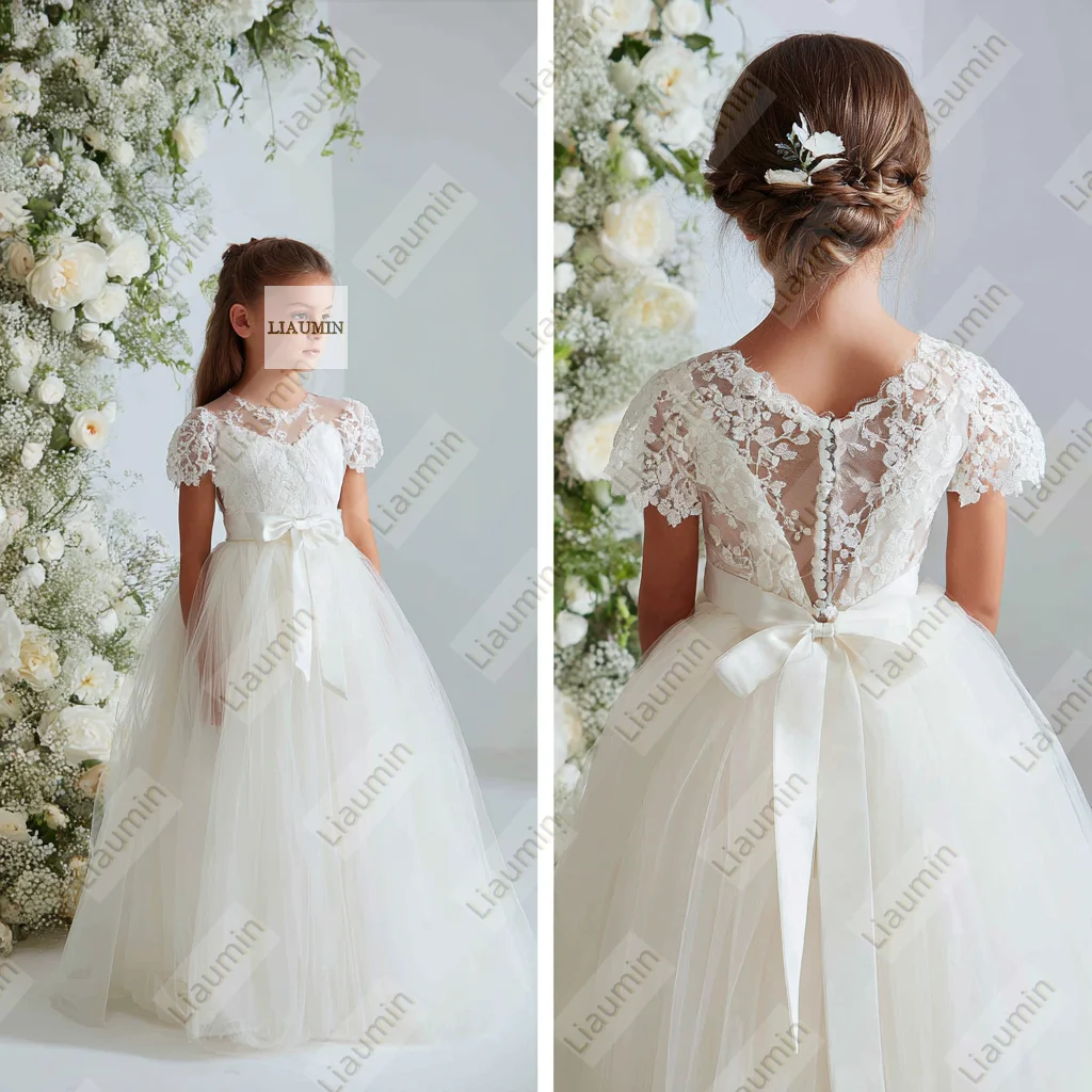 

New Flower Girl Dresses For Wedding Tulle Princess Lace First Communion Gowns Brithday Pageant Skirt Customized Made W1.1.7