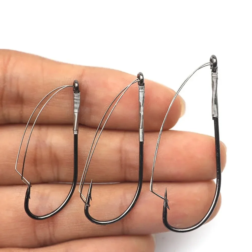 

10PCS High Carbon Steel Weedless Barbed Fishing Hook Bass Single Worm Hook Lure Bait Holder Outdoor Tools Accessories