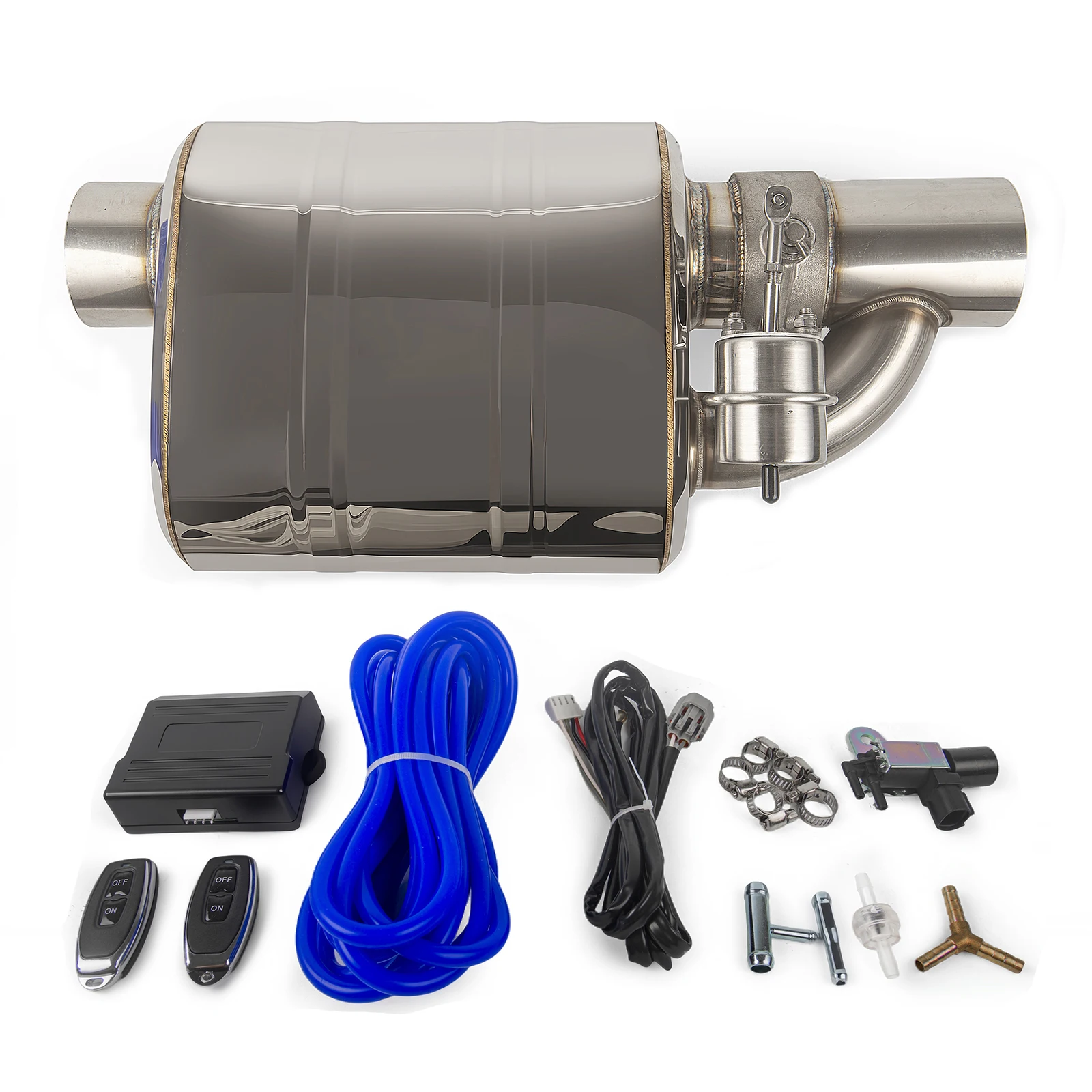 2/2.5/3 بوصة كاتم صوت العادم العالمي من الفولاذ المقاوم للصدأ مدخل واحد منفذ واحد كاتم صوت مفرغ مضخة انقطاع صمام التحكم مجموعات #2