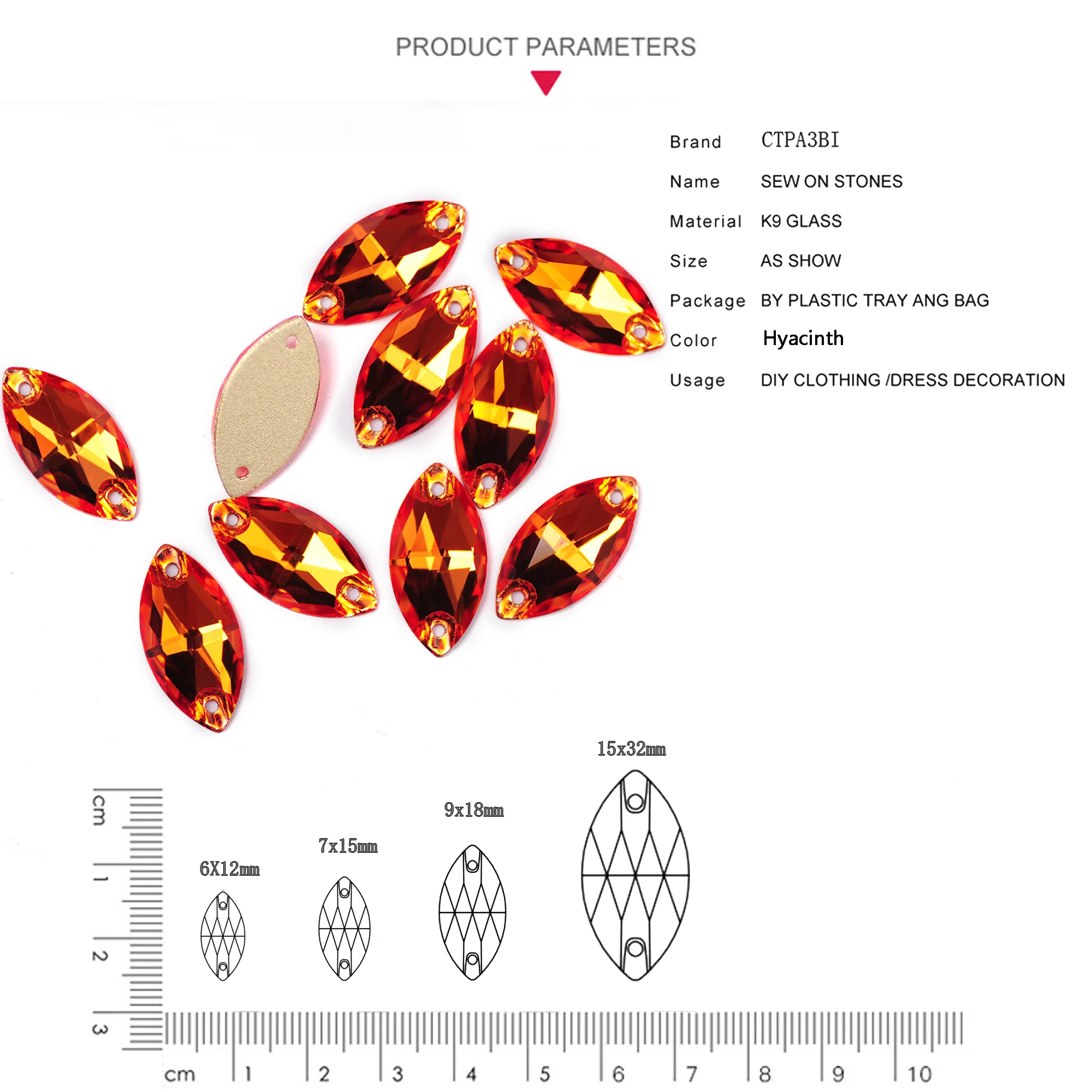 Hyazinthen-Navette-Aufnähsteine, Kristallperlen für Kleiderherstellung, Schmuckdekoration, Näharbeiten – Detail 2