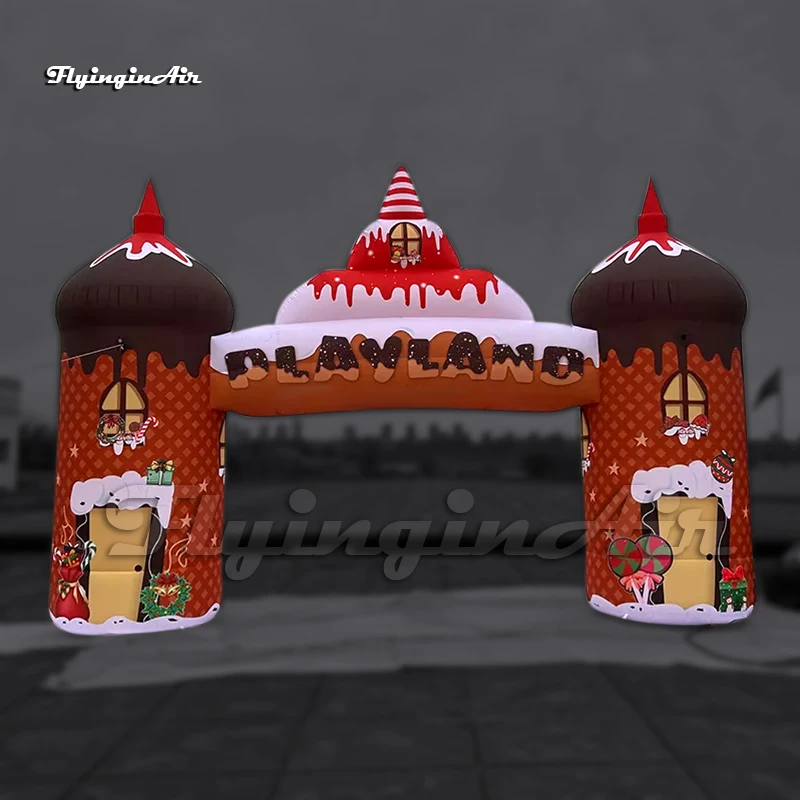 Festive Large Inflatable Candy Cake Frame Door Christmas Entrance Gate For Outdoor Decoration