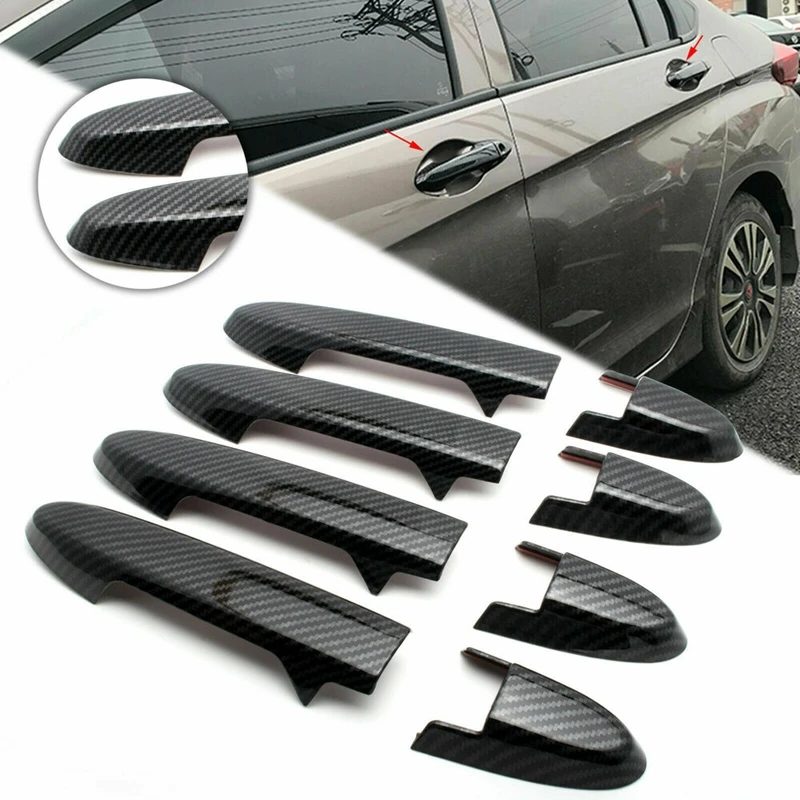 

For Honda Fit Jazz GK5 GP5 2014-2018 Car Door Handle Covers Trim Chrome Carbon Fiber Protection Catch Cap Stickers Accessories