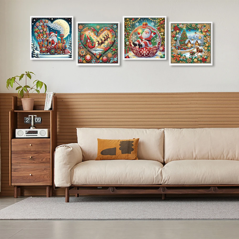 

4pcs Partial Drill Xmas Diamond Painting Kits Special Shape 30x30cm Wall Decor