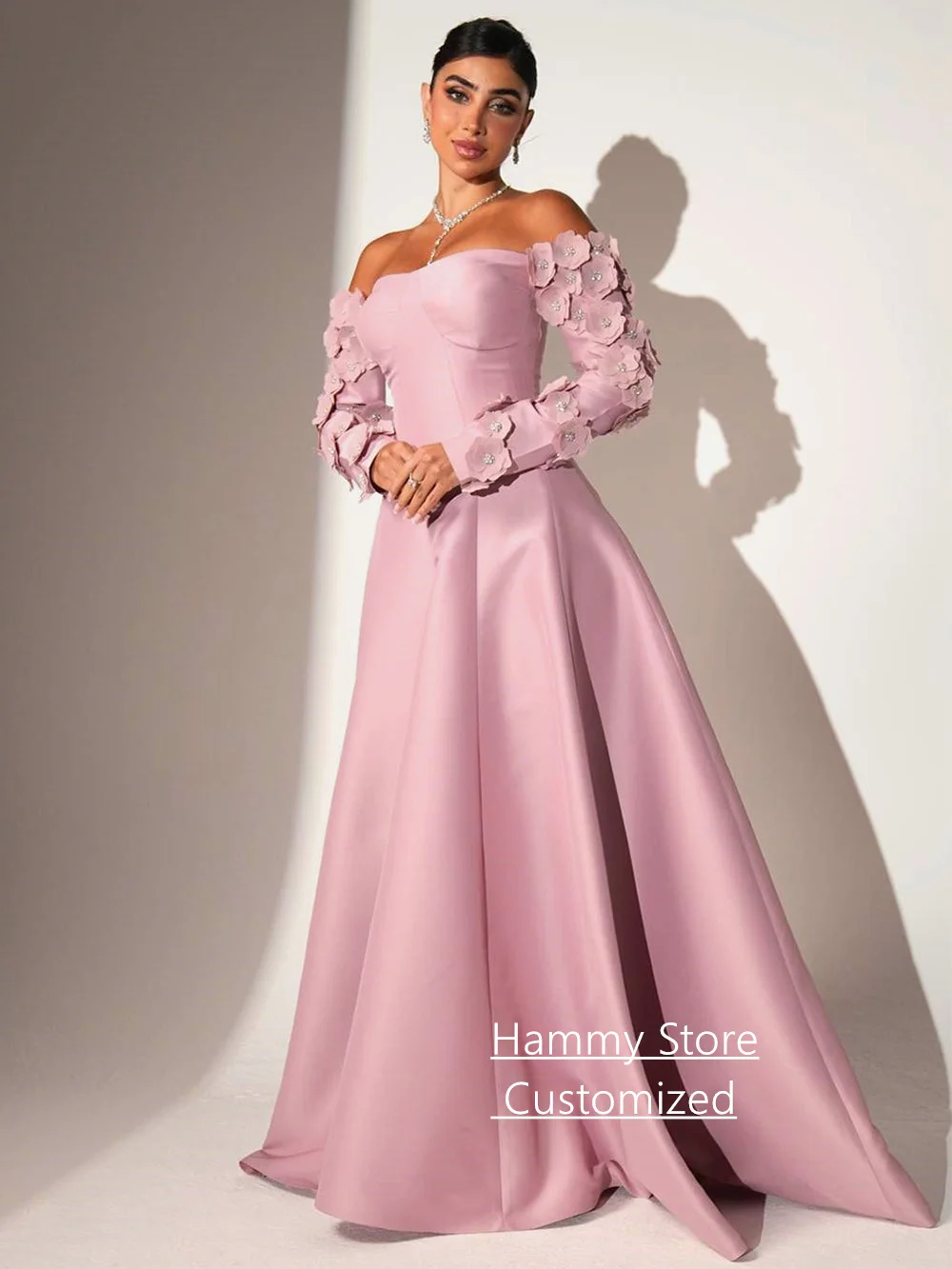 패션 꽃 이브닝 드레스 맞춤 제작 스위트하트 롱 슬리브 A라인 사우디 아라비아 파티 가운 코르셋 프롬 드레스
