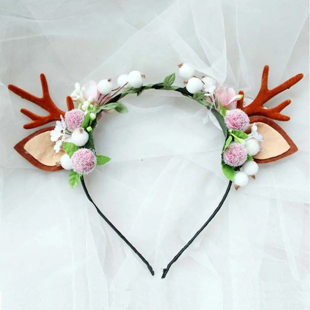 Accesorios de fiesta para mujer, cuernos de ciervo y flores para niña, aro para la cabeza de estilo coreano, accesorios para el cabello, diadema con astas, banda para el cabello para mujer