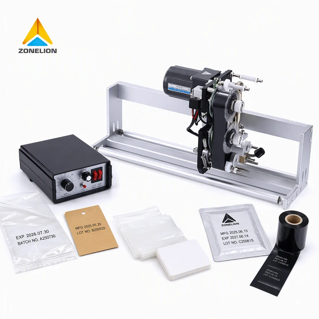 Heavy Duty Hot Stamping Ribbon Date Code Machine For Plastic Pouch Bag Film Batch Number Printer Machine