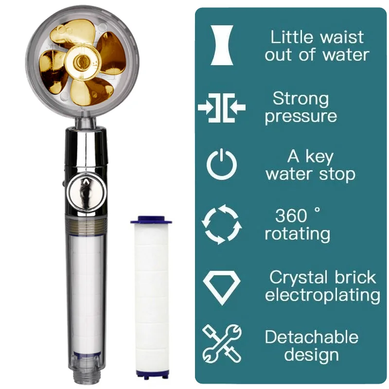 NEW Hand-held High Pressure Massage Shower Head Water Saving Spray Shower Head 360 Rotated Rainfall Shower Head with Filter Fan