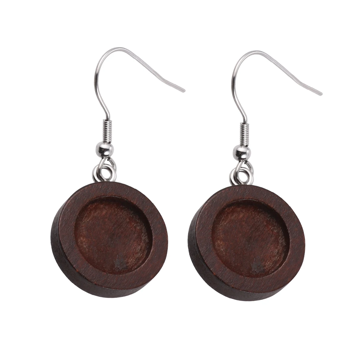 

30 pcs 12Mm Wooden Earring Trays Diy Jewelry Making Accessories Stainless Steel Ear Hooks Coffee Durable Lightweight For