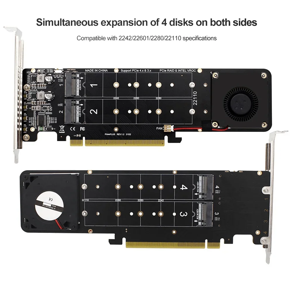 

Адаптер PCIeX16 к M.2 NVMe SSD Карта M Key 4 Карта расширения NVME 4x32 Гбит/с M2 Расширенная карта NVME Поддержка SSD 2280/2260/2242/2230
