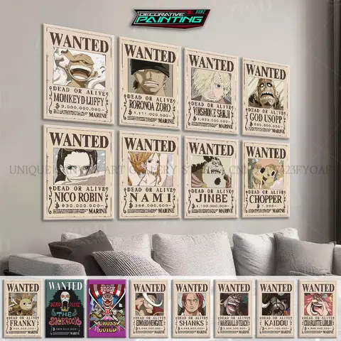 Anime One Piece Wanted Home Decor Poster Wall Art Canvas Prints Painting Pictures For Living Room Frameless Decorative Murals