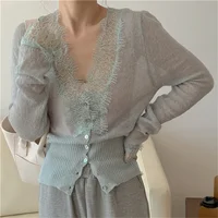 Seoulish Vintage Lace Knitted Cardigans for Women 2024 New Autumn Winter Solid Casual Slim Korean Style Ladies Tops Female - Image 2