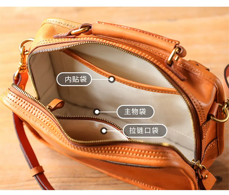 Modische Vintage-Handtasche aus natürlichem Echtleder für Damen, kleine Multi-Taschen-Organizer-Handtasche, Designer-Luxus-Schultertasche aus echtem Rindsleder – Detail 13
