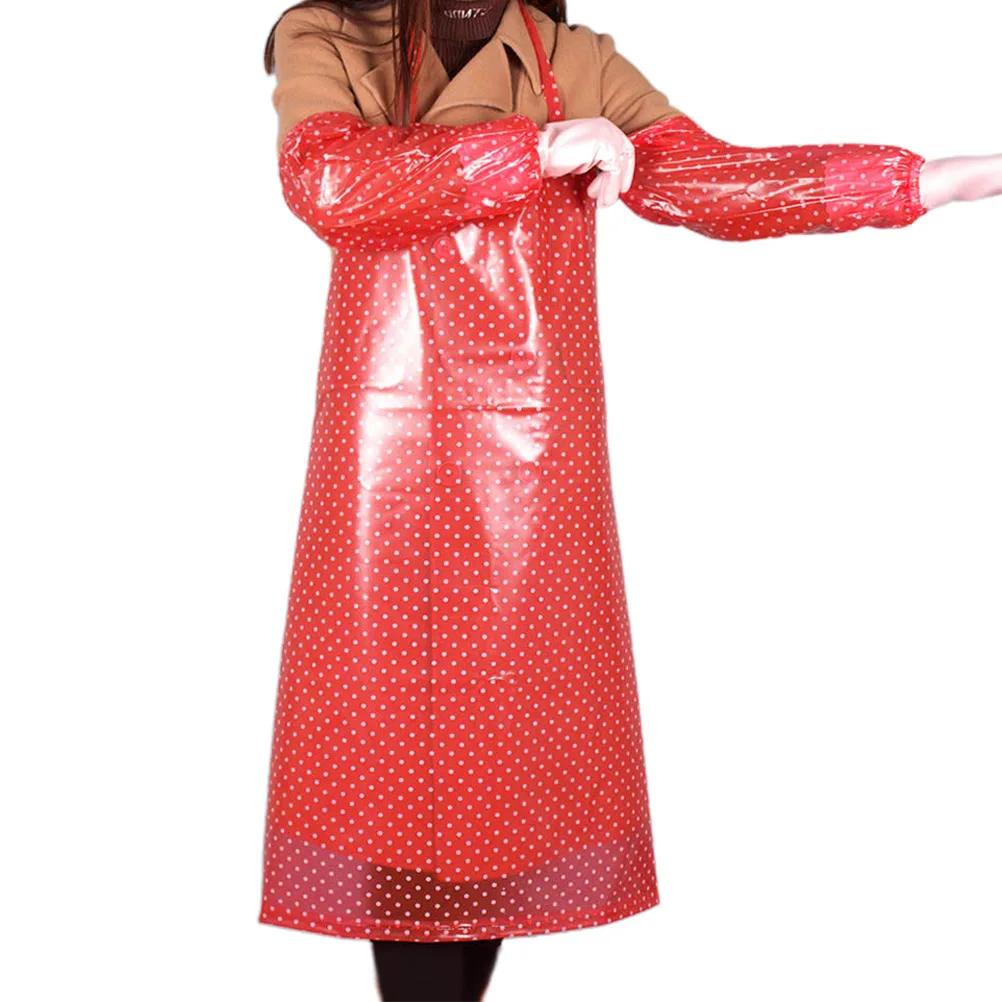 

Apron Waterproof Sleeve Kitchen Cooking Hangning Neck Simple Have Pockets Red Miss