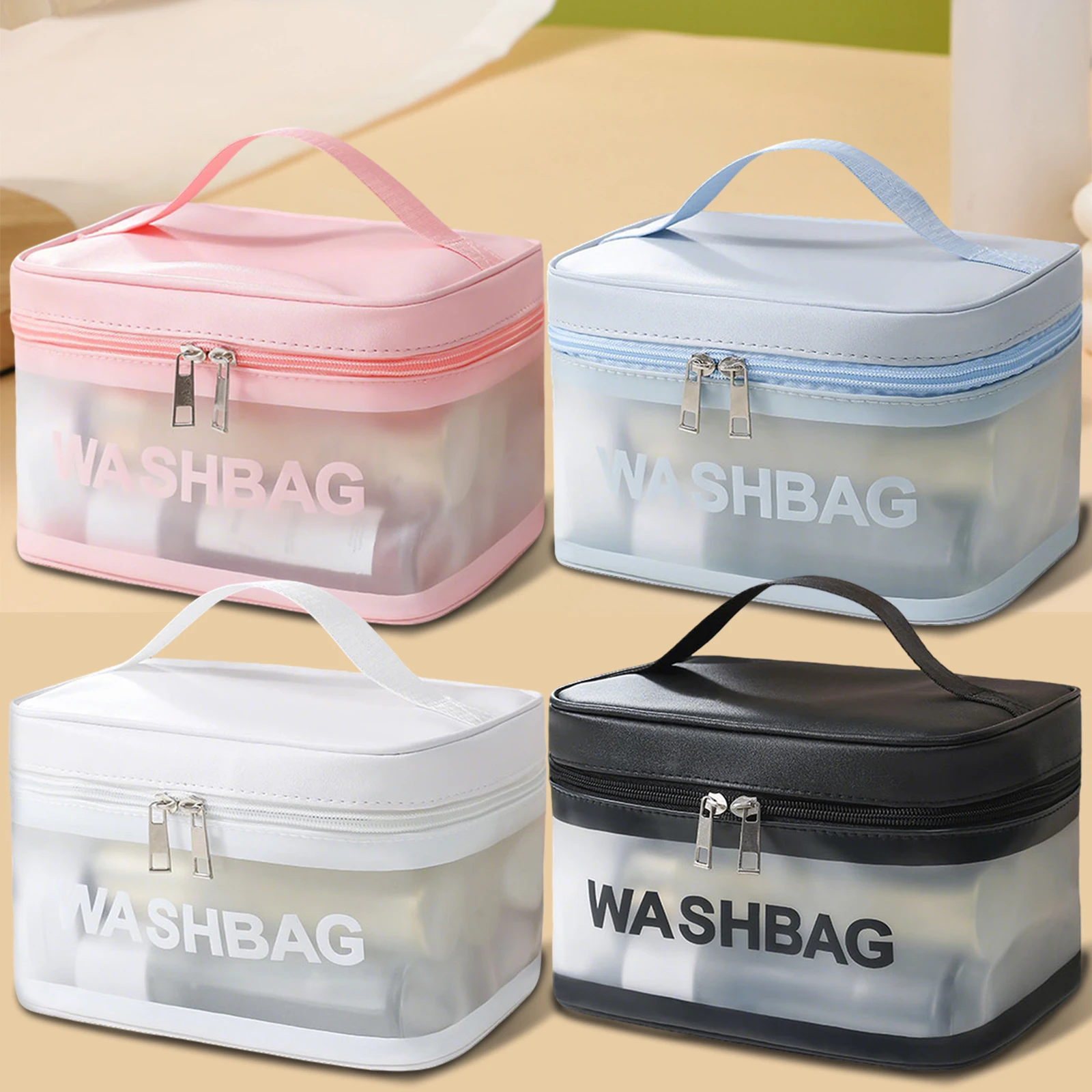Large Capacity Handheld Frosted Transparent Makeup Bag Waterproof Toiletry Bag Portable Storage Travel Makeup Bag
