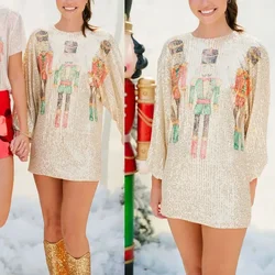 Women's S-XL Size European and American New Autumn/Winter Party Christmas Sequin Dress INS Loose Casual Women's Dress