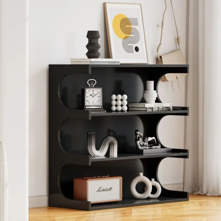 

Multifunctional 4Tier Black Book Shelf Coffee Table for Living Room Bedroom Dining Room Study Entryway Creative Furniture Floor