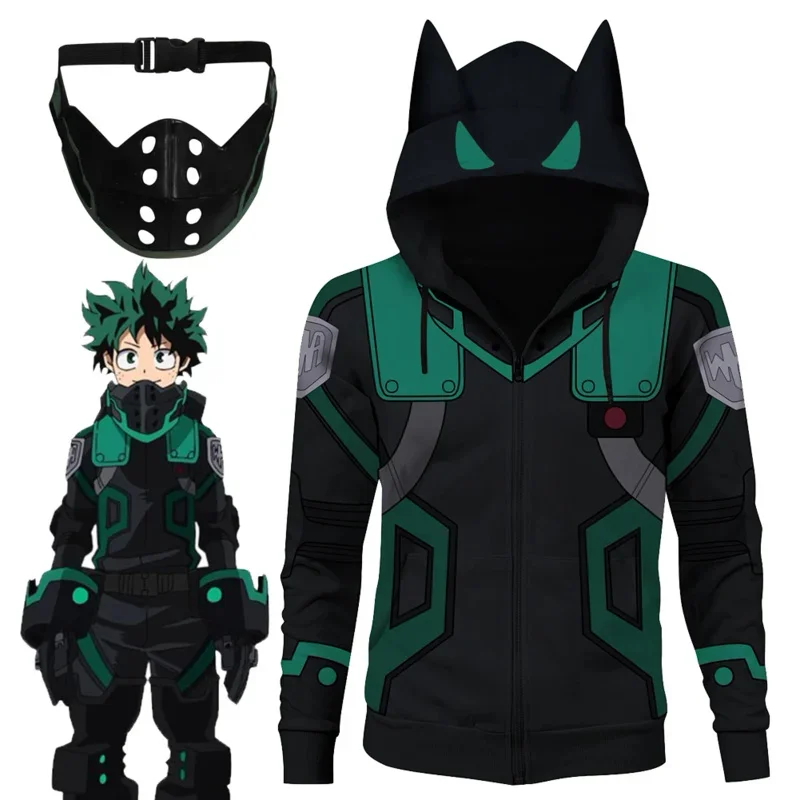 Anime My Hero Cosplay Academy Midoriya Izuku Cosplay Mask Hoodie Men Costume Roleplay Fantasia Halloween Carnival Cloth Jacket