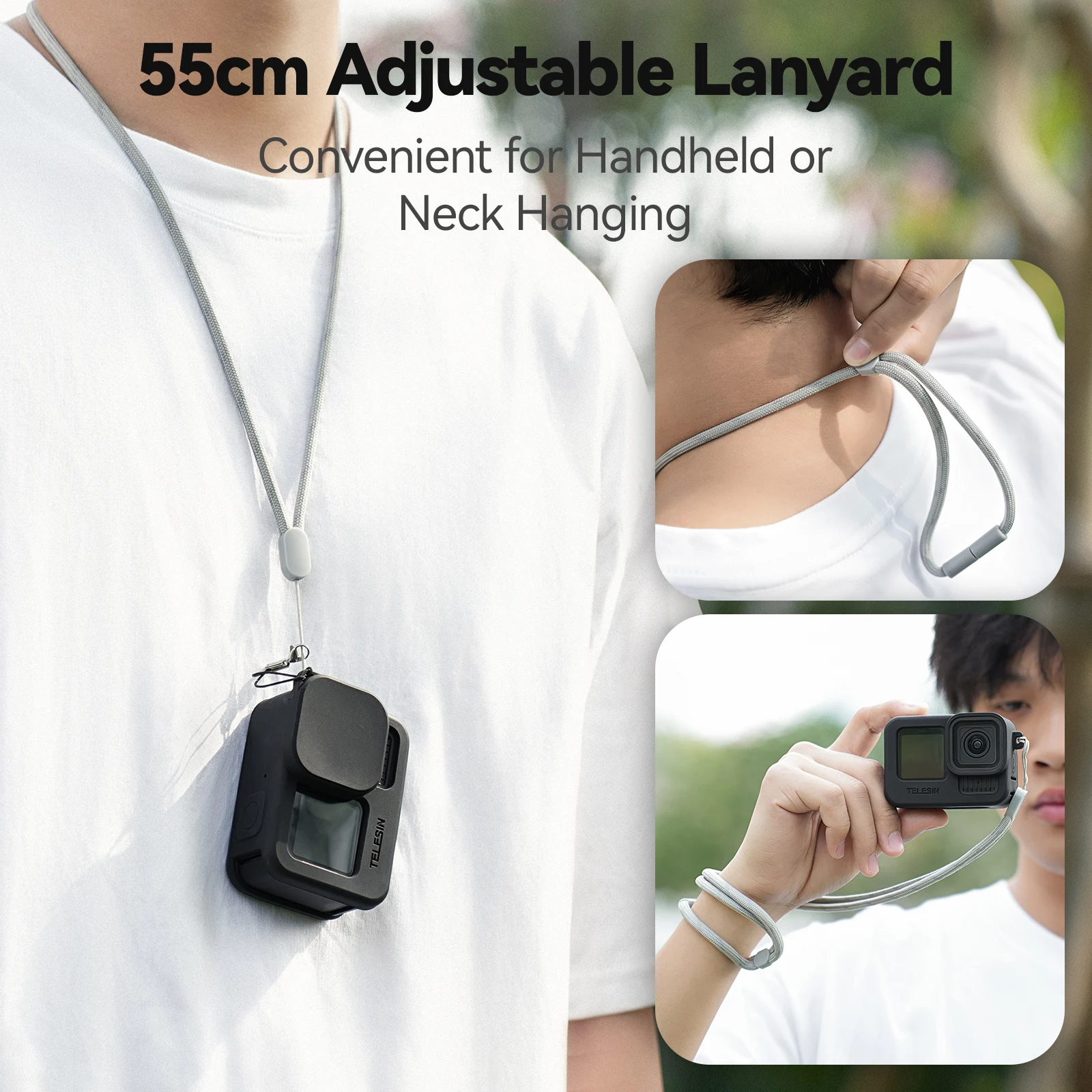 TELESIN силиконовый защитный чехол для GoPro 13 12 11 10 9, крышка объектива, черный ремешок на шею для GoPro Hero, черные аксессуары