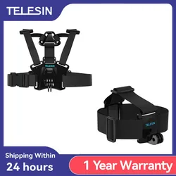 TELESIN Action Camera Head Strap Chest Belt Mount Mount For GoPro Hero 11 10 9 8 7 6 Insta360 DJI Osmo Action Camera Accessories