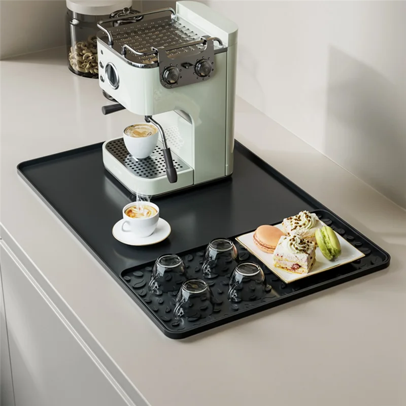 ABKR-alfombrilla de café de silicona, tapete para barra de café de 15,75x23,6 pulgadas con alfombrilla desmontable para secado de platos, bordes elevados a prueba de derrames