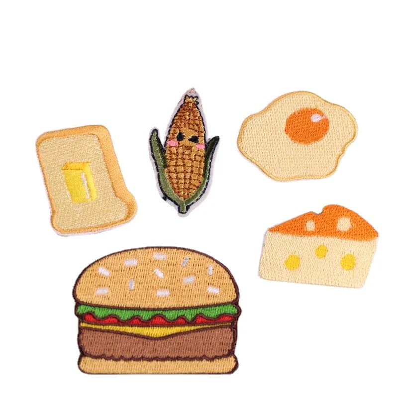 Poached Egg Hamburger Bread Fruit Patches Sewing Embroidered Applique for Jacket Clothes Stickers Badge DIY Apparel Accessories