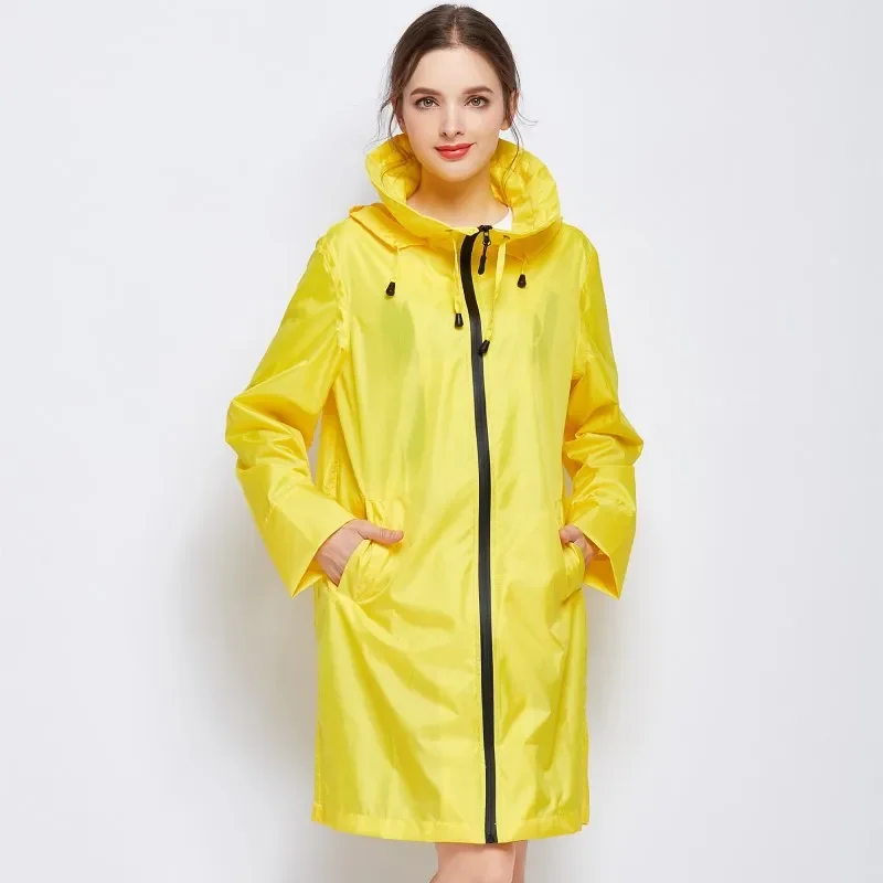 

Windbreaker Raincoat with Zipper for Women, Light Breathable, Monochromatic, Long Sleeve, Outdoor Walking and Riding, Fashion