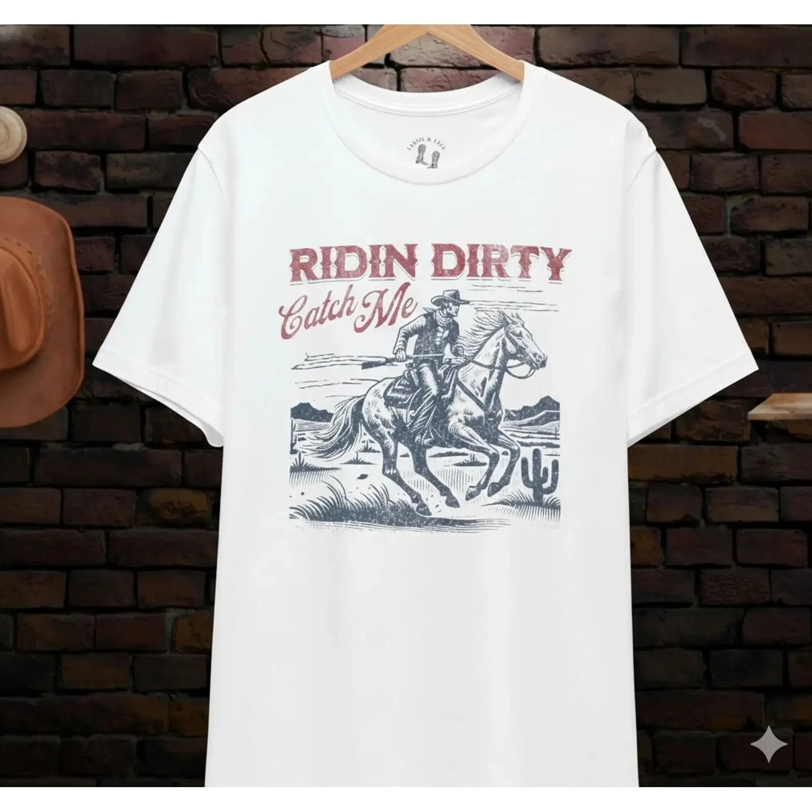 Ridin Dirty Cowboy Western T Shirt Vintage Rodeo Style White T702 vintage Washed Unisex Slightly Soft graphic streetwear Casual