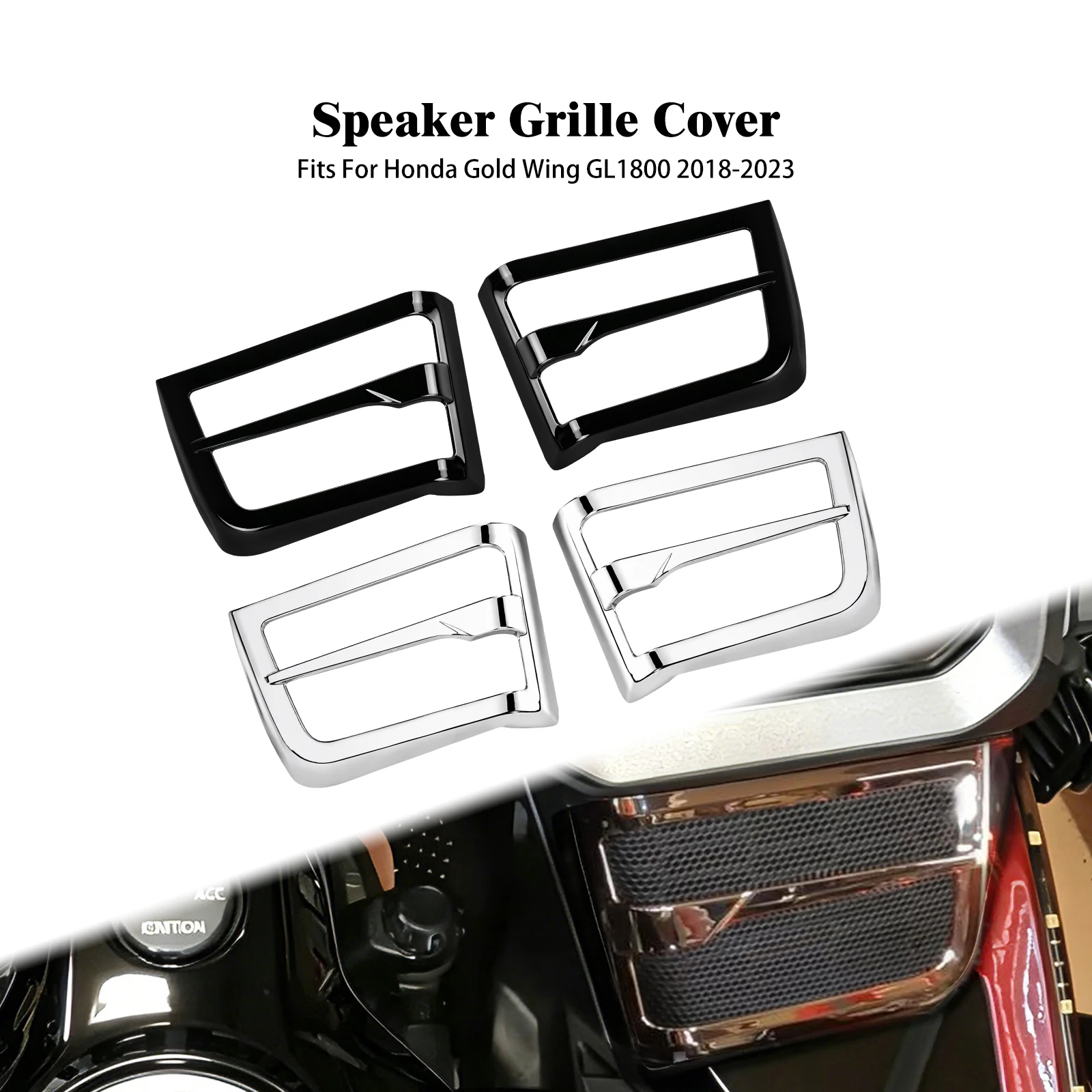 Motorcycle Speaker Grille Cover Black Chrome Trim Mesh Panel For Honda Gold Wing GL1800 2018-2022 2023 Sound System Grill Cover