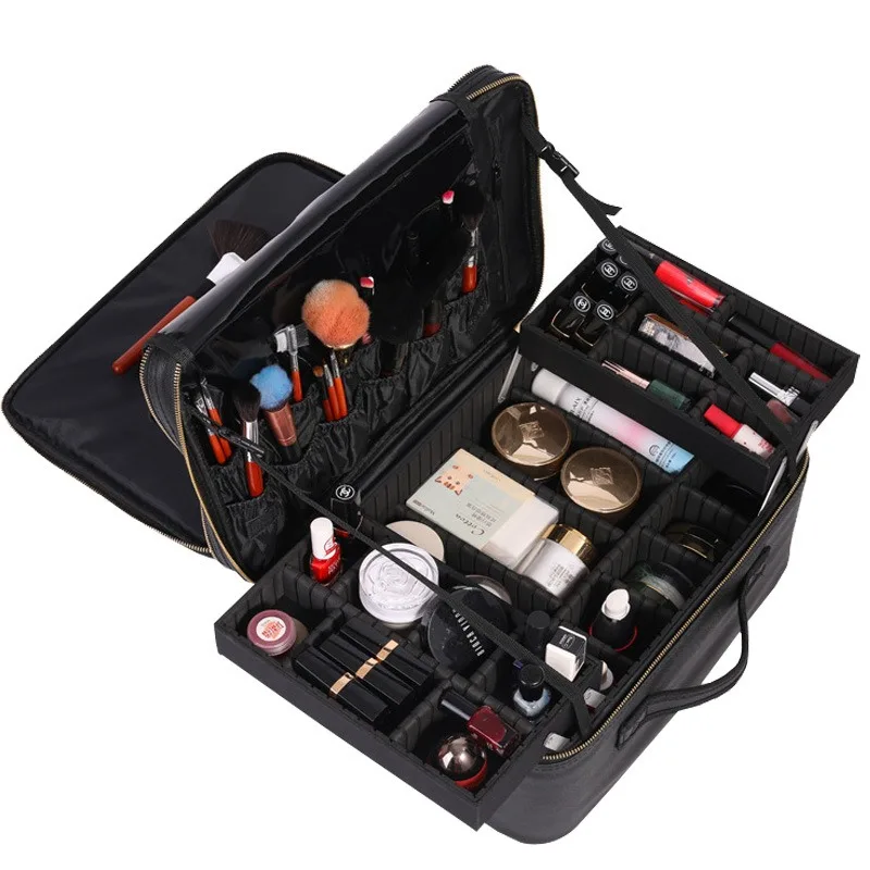 New heightened large-capacity cosmetic bag, multi-functional and convenient portable nail art pattern embroidery baffle toolbox
