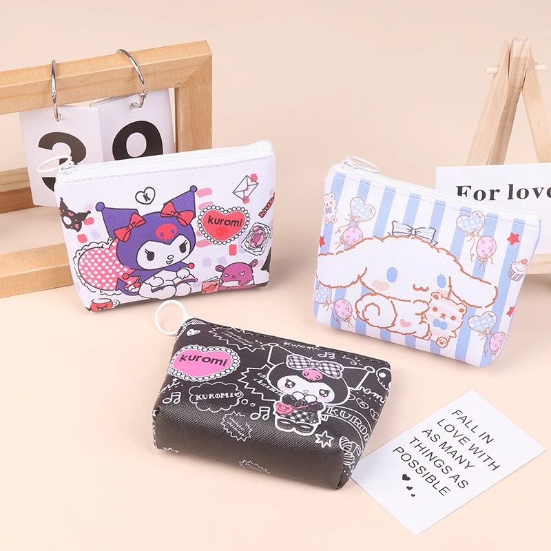 Sanrio Luxury Wallet Women Designer Brand Famous Kawaii Melody Kuromi Cinnamoroll Zipper Small Mini Coin Purse for Girls