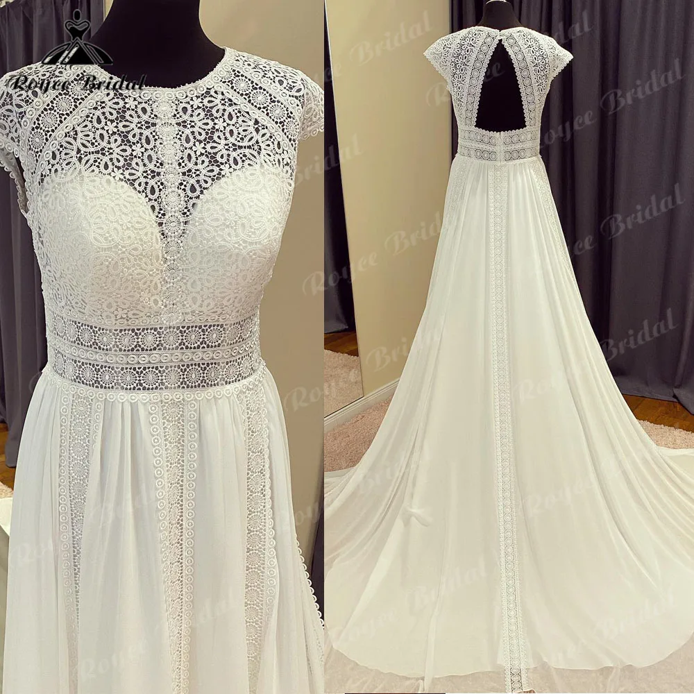 trouwjurk Elegant Boho Bohemian Lace Chiffon Backless Boho Wedding Dress with Cap Sleeve 2024 Wedding Gown Bridal robe de mariag