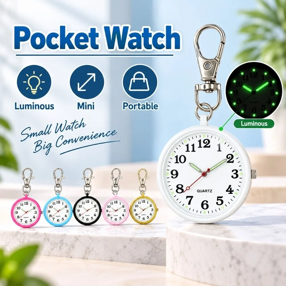 Child Gift Luminous Pocket Watch Mini Portable Quartz Clock Simple Round Keychain Watch Elderly