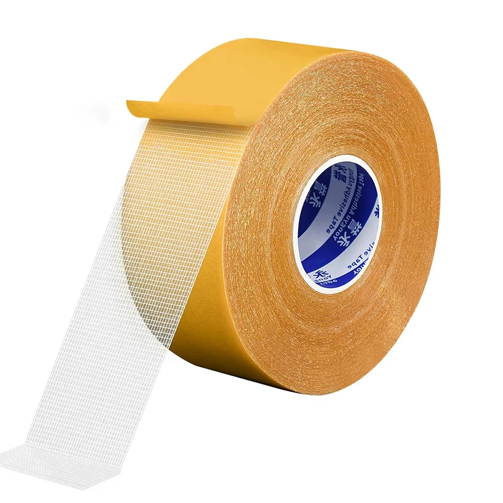 50m Double-Sided Fabric Tape Carpet Fixed Protection High Sticky Transparent Decoration Fiberglass Grid Strong Adhesive Crafts