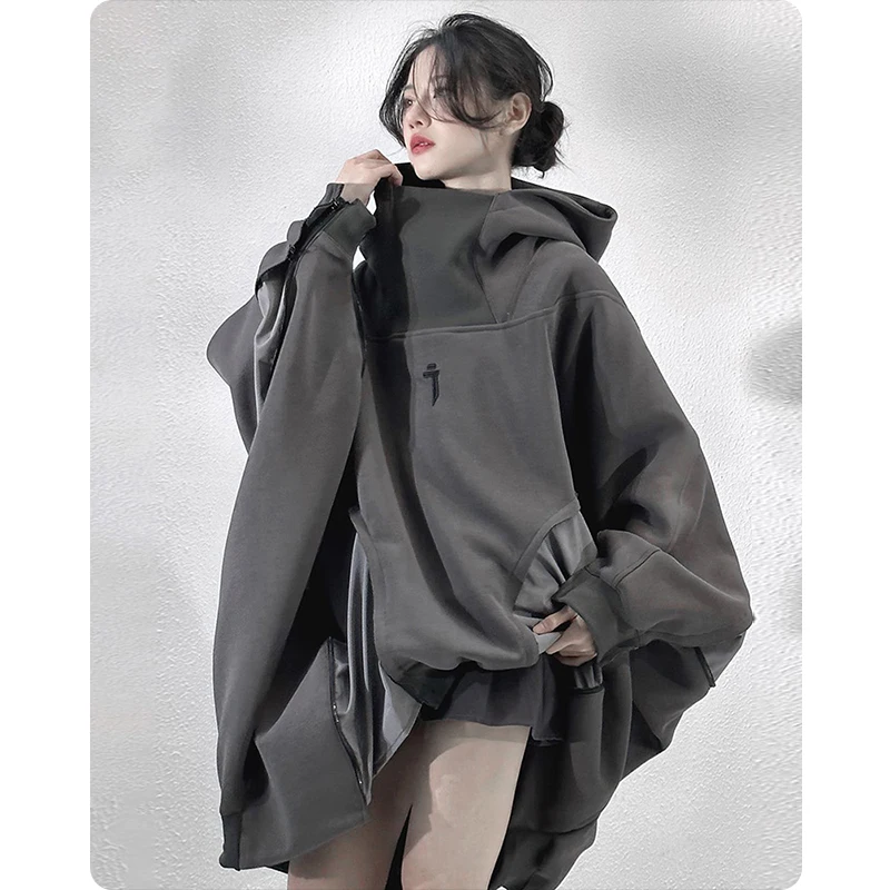 Unisex Techwear Bat Sleeve Hoodies Spring Patchwork Hooded Wizard Sweatshirt Pullover HipHop Streetwear Men\'s clothing Harajuku