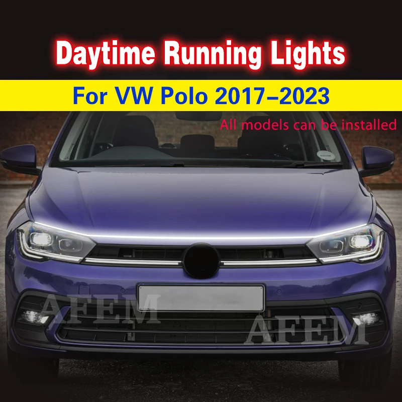 12V Car LED Flexible Strip Lights Car DRL Daytime Running Lights Waterproof Headlight Driving Lamp DRL For VW Polo 2017-2023