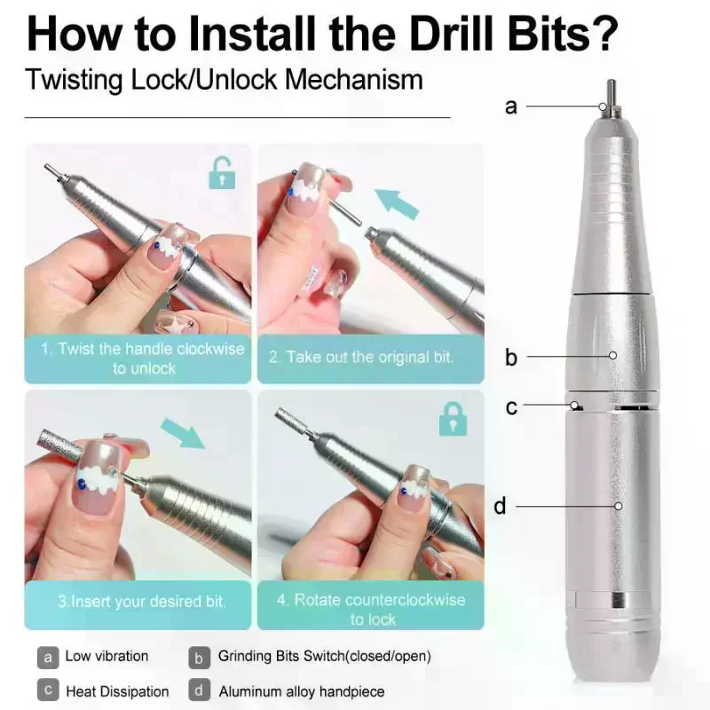 المهنية 45000 دورة في الدقيقة الكهربائية المحمولة مسمار الحفر آلة قابلة للشحن منخفضة الضوضاء مسمار ساندر ملف لأداة صالون مانيكير