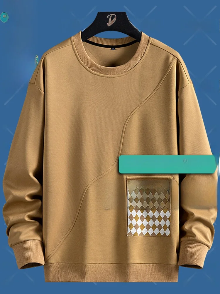 

Мужская толстовка больших размеров с пэчворком, свободного кроя, с круглым вырезом, весенне-осенний комплект, удобная, дышащая, повседневная уличная одежда, модная.